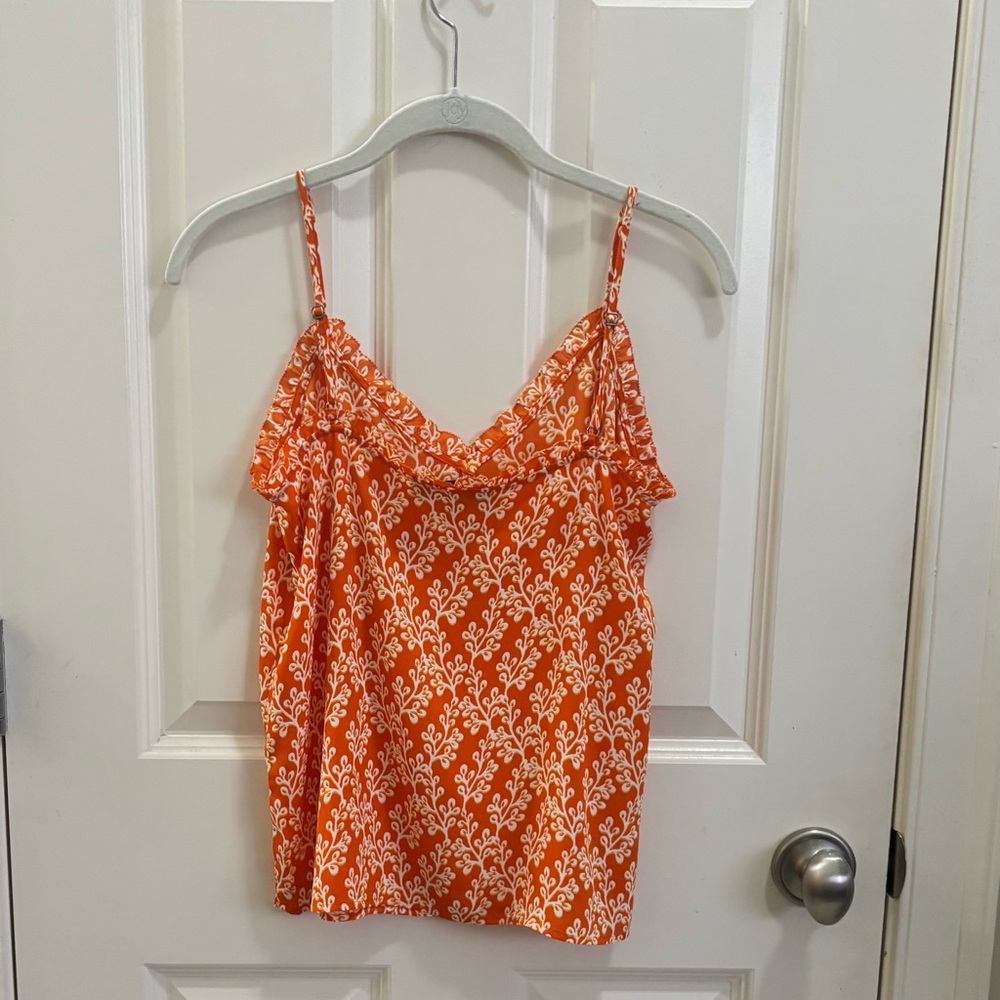 LOFT Vibrant Orange Camisole with White Floral Design